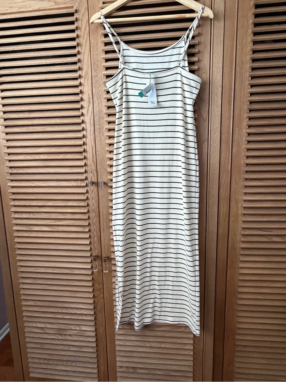 Sleeveless Cream and Black Striped Midi Dress